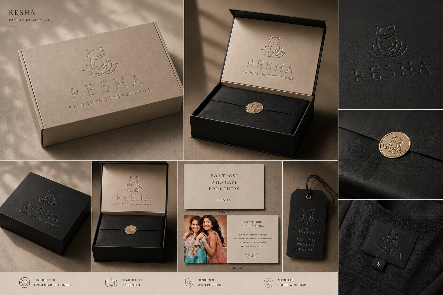 RESHA packaged box and presentation mockups
